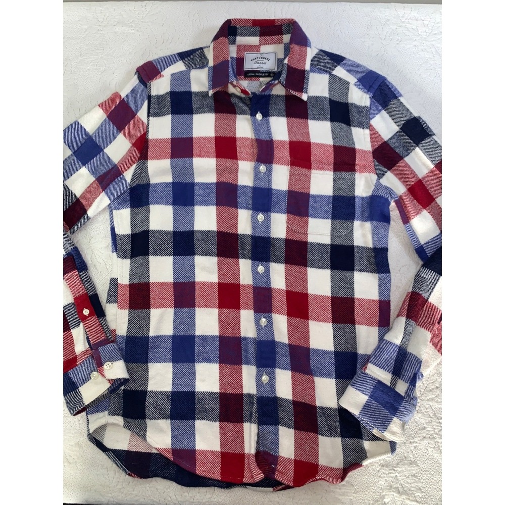 Portuguese Flannel Mens Red White Blue Buffalo Check Cotton Shirt Small